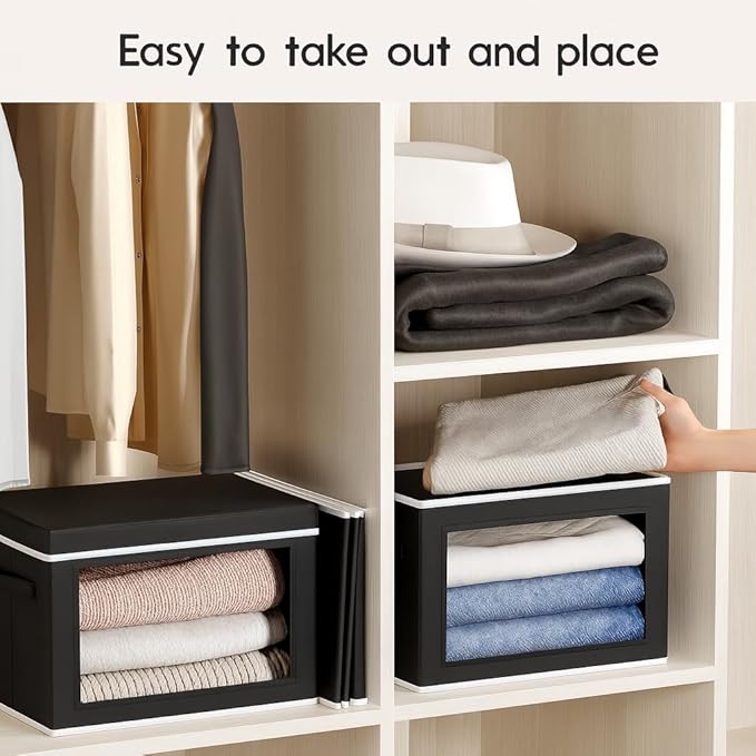 Homsorout Collapsible Storage Bins with Lids - Stackable Storage Containers with Window, 15.7 Inch Fabric Organizing Bins for