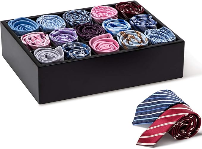GOBAM Bamboo Closet Drawer Organizer, 15 Compartments - Drawer Divider & Storage Box for Ties, Bras, Briefs, Socks & Jewelry 