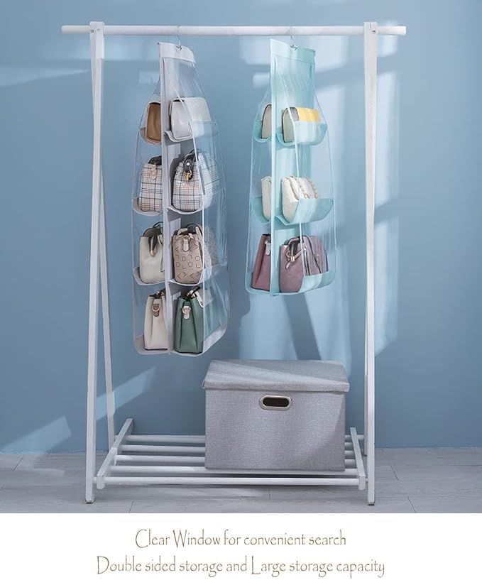 MURRI&MURRDI 2 Packs Hanging Handbag Organizer for Closet, Purse Storage Holder with 8 Easy Access Clear PVC Pockets, Womens 