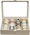 Bracelets Organizer Rods Bangles Display Holder, Clear See through Lid Leather Velvet Jewelry Storage Box Case for Women, 4 R
