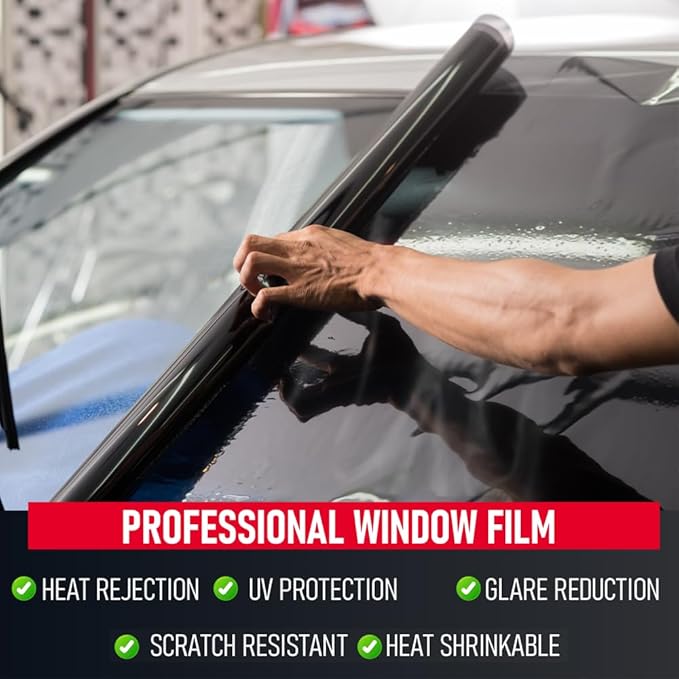 United Professional 1Ply Window Tint Film - 20"x100', 15% VLT, 3 Rolls, Upgraded Dyed PET Film, 1 mil Thickness, 99% UV Block, Deep Shade Privacy Window Tint for Car, Truck, Home– Heat & Glare Control
