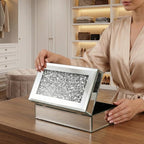 QMDECOR Luxury Silver Crushed Diamond Glass Mirrored Jewelry Organizer Box Storage