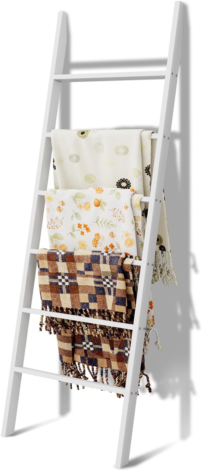 Delywh Wood Blanket Ladder, 57.5'' Rustic Towel Quilt Throw Blanket Ladders for The Living Room, Bedroom, Nursery Stand Holde