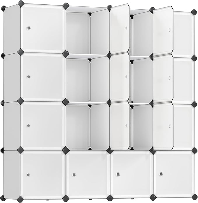 SONGMICS Cube Storage Organizer, Set of 16 Plastic Cubes, Closet Storage Shelves, DIY Plastic Closet Cabinet, Modular Bookcas