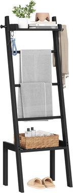 HOOBRO Blanket Ladder, 5 Tier Bamboo Ladder Shelf, Blanket Ladders for Living Room and Bedroom, Farmhouse Blanket Holder Rack