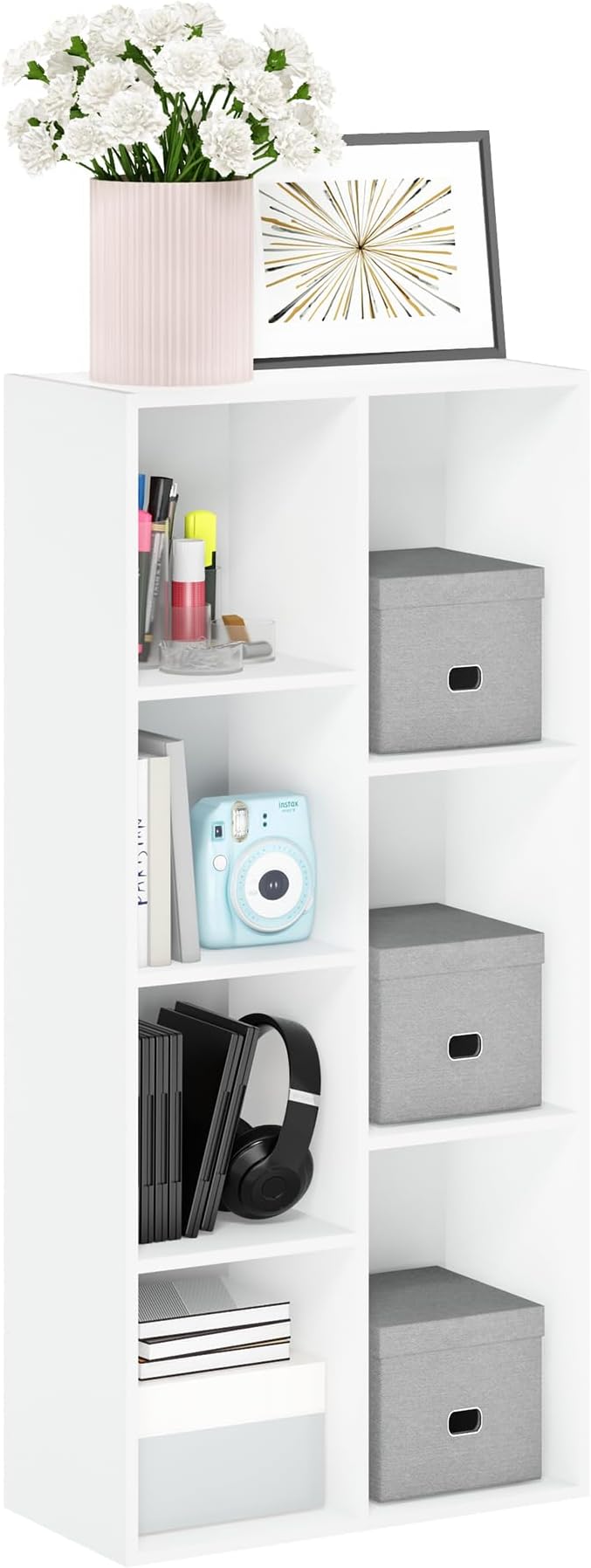 Furinno LUDER Book Shelf, 7-Cube Bookshelf, Bookcase with Open Shelves, 9.4 x 19.5 x 41.7, Easy Assembly, for Living Room, Be