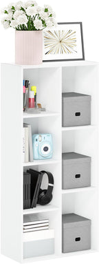 Furinno LUDER Book Shelf, 7-Cube Bookshelf, Bookcase with Open Shelves, 9.4 x 19.5 x 41.7, Easy Assembly, for Living Room, Be
