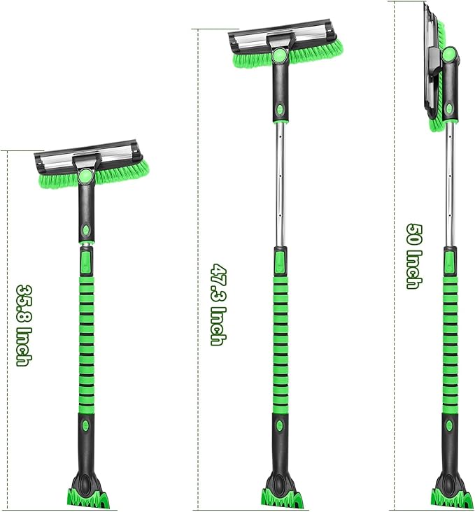 SEAAES 50 Inch Truck Snow Brush and Ice Scraper with Squeegee, Long Handle Extendable Windshield Ice Scraper with Foam Grip for SUV Truck Jeep RV Auto Vehicle Window