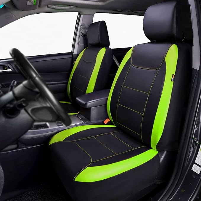 Flying Banner car seat Covers Protects Water Proof Faux Leather Carbon Fiber Fronts Fluorescence Green Black (Fluorescence Gr