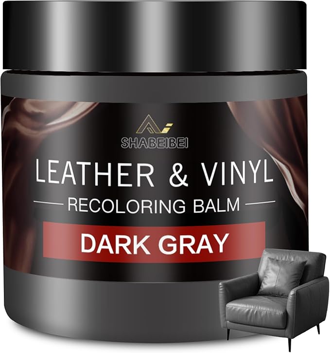 Leather Recoloring Balm and Scratch Repair Kit, Dark Gray Leather Restorer for Couches, Furniture, Car Seats, Leather Paint &