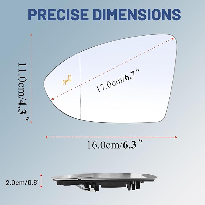 Driver Left Side Mirror Glass - Compatible with VW Vehicles - 2016-2019 e-Golf/Golf R/Golf SportWagen, 2016-2021 Golf/GTI, with Heated/Blind Spot Detection, without Auto Dimming, Replace# 5G0857521P