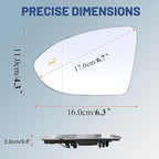 Driver Left Side Mirror Glass - Compatible with VW Vehicles - 2016-2019 e-Golf/Golf R/Golf SportWagen, 2016-2021 Golf/GTI, with Heated/Blind Spot Detection, without Auto Dimming, Replace# 5G0857521P