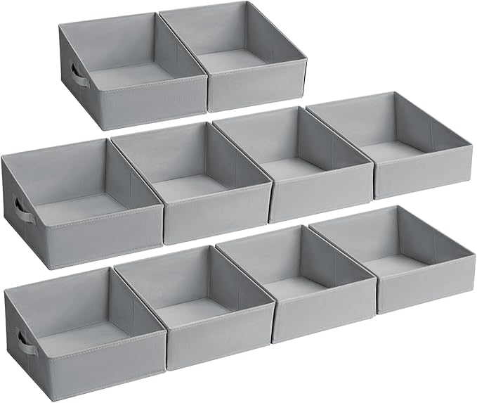 DIMJ Closet Storage Bins 10 Pack - Fabric Storage Baskets for Shelves, Collapsible Clothes Organizer with Handles, Trapezoid 