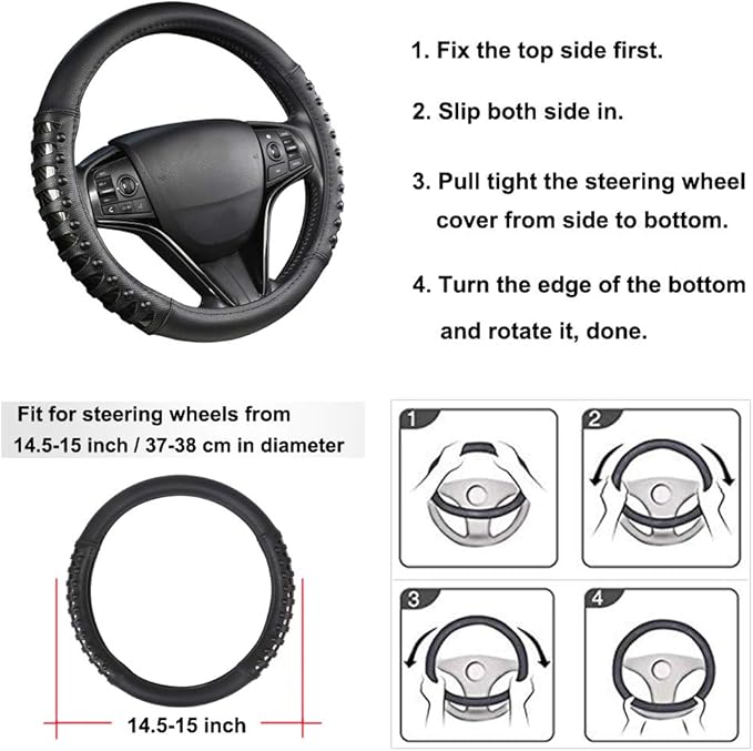 West Llama Microfiber Leather Car Steering Wheel Cover for Men Women,Universal Fit 14.5-15 inch(Leather Nails-Black-Standard 