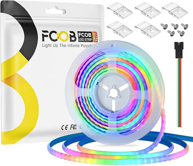 WS2812B IC RGB COB LED Strip 13.12FT 5V Individual Addressable Smart RGB 5mm Thin Dream Color 160LEDs/m 640IC Strips for Bedroom Car Decor | No Controller/Adapter