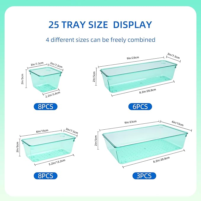 Kitchen Desk Drawer Organizers Storage for Office, Small Acrylic Vanity Trays Makeup for Drawer Bathroom Plastic Make up Orga