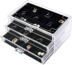 YUFONG Earring Organizer Box Acrylic Jewelry Organizer with 3 Drawers 54 Adjustable Grids Clear Stackable Earring Holder Velv