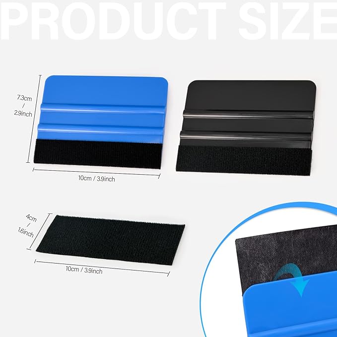 Gomake 20 Pack Vinyl Squeegee with 20PCS Felt Fabric for Tint Film Decal Squeegee Application Tool Vinyl Wrap Installation Wallpaper Smooth Tool (Black and Blue, 20)