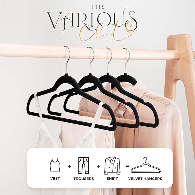 HOUSE DAY Black Velvet Hangers 300 Pack, Premium Clothes Hangers Non-Slip Felt Hangers, Sturdy Black Hangers Heavy Duty Coat 