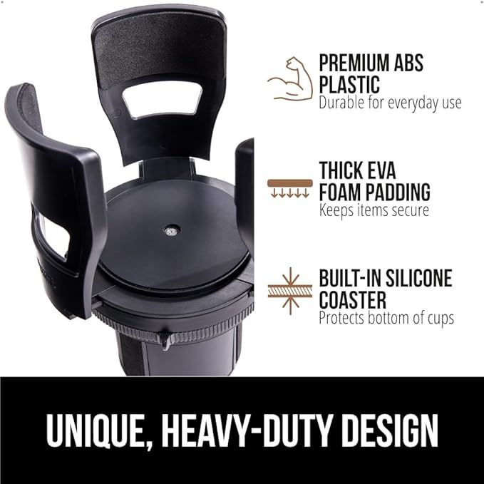 GORILLA GRIP Patent Pending Adjustable Car Cup Holder Expander, 2 PK, Keeps Water Bottle Secure, Expands to Fit 18 to 48 oz B