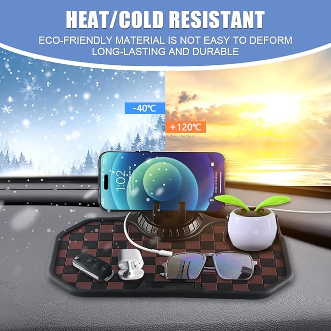 Car Anti Slip Mat Dashboard Tray Decorations Sticky Pad Multi Functional Thickened and Widened Washable with 360° Rotating Un