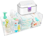 Diaper Caddy Acrylic, Baby Changing Table Organizer, Dresser Tabletop Organizer with 4 Detachable Compartments, Storage for W