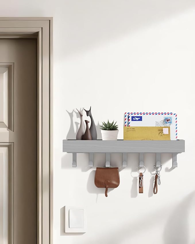 Key Holder Wall Mount Adhesive Magnetic - Hanging Key Hooks with Mail Organizer Tray for Wallet House Accessories - Keys Rack