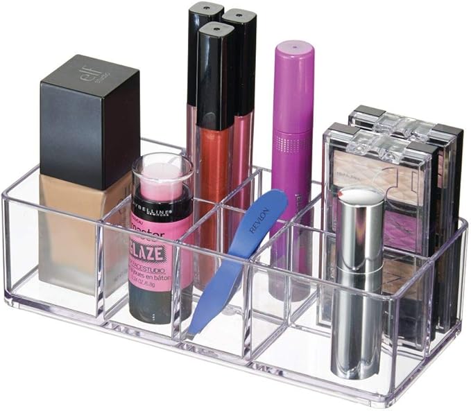 iDesign Divided Bathroom Vanity Organizer, 7" x 3" x 2", Set of 2Clear