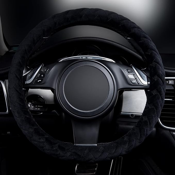 Flying Banner car Steering Wheel Cover Soft Velvet Warm Universal Size 15 inches SUV Truck Anti Slip Odorless Summer Winter (