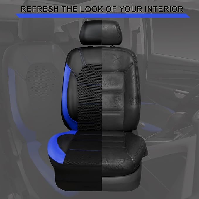 CAR PASS Leather Car Seat Covers Front Seats Only, with Air Mesh Front Seat Covers Breathable, Cool Automotive Seat Cover 2 P