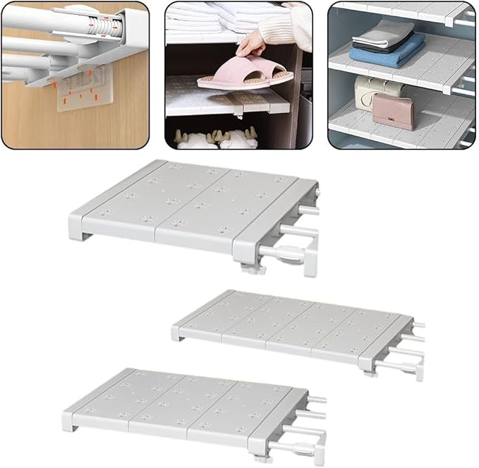 Adjustable Wardrobe Partition Rack – Telescopic Closet Divider Shelf for Organizing Clothes, Shoes & Accessories, Plastic + C