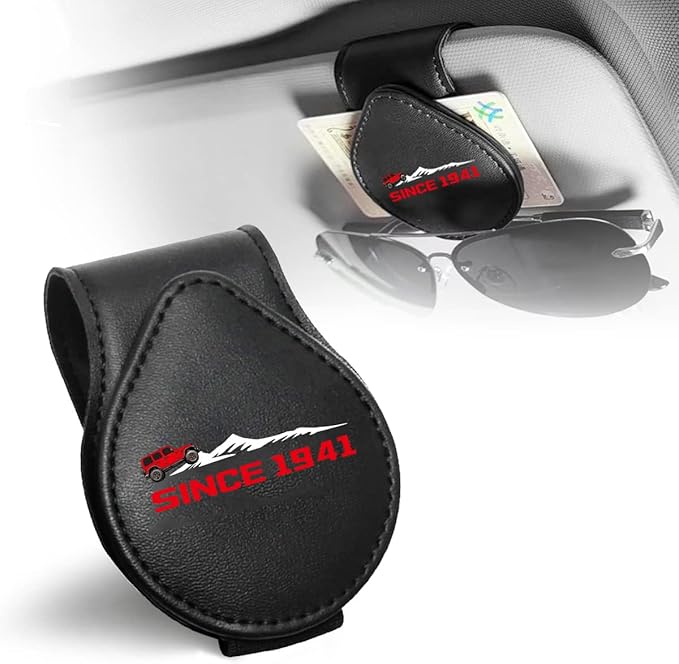 Sunglasses Holder for Car, Leather Glasses Frame, Eyeglass Hanger Card Clip for Car Sun Visor,Sunglasses Holder Compatible with Jeep Wrangler JL JLU Rubicon Wagoneer Gladiator JT Sahara