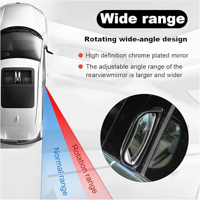 2PCS Adjustable Blind Spot Mirrors for Car Rear Seat - Wide Angle Convex B-Pillar Side View Mirror for Second Row Door Safely Get-Off, HD Glass Stick-on Auxiliary Mirror for Car SUV (Black)