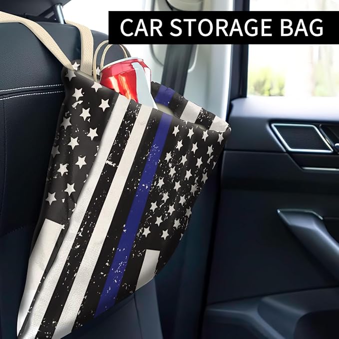 Car Trash Can, Cute Car Trash Bag, Hanging Car Organizer and Storage Bag, Trash Bin for Car Accessories, Vehicle, Travelling, Camping Retro American Flag