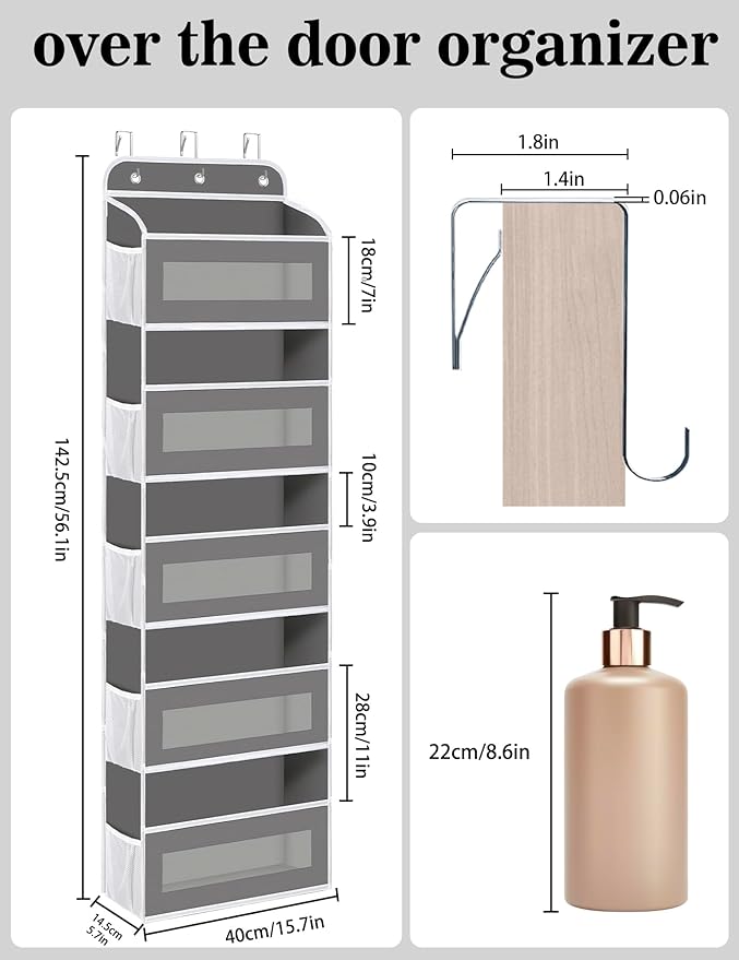 KYEVIS Over The Door Organizer, 5 Shelves Closet Door Hanging Storage and Organizer with 10 Mesh Pockets, Nursery Closet Orga