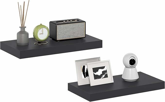 Furinno Tanna Floating Shelves for Wall Set of 2, 12 x 24 Wall Shelf, Wall Mounted Floating Shelf with Invisible Bracket, 2-i