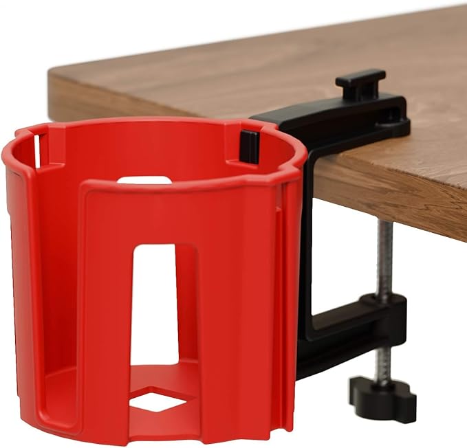 Original Large Desk Cup Holder Clamp – Cup-Holster, The Anti-Spill Cup Holder for Table, Office & Gaming – Multi-Directional 