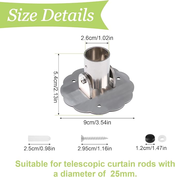 Flower-Shape Shower Curtain Rod Bracket, 2Pcs Telescopic Metal Shower Drape Rod Swivel Flange Curtain Pole Wall-Mount Bracket