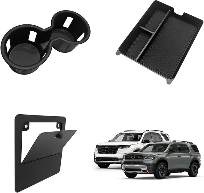 Muslogy Center Console Organizer & Cup Holder Insert & Magnet Armrest Hidden Storage Compartment Compatible with 2023-2026 Honda Pilot/2024-2026 Passport Center Console Inserts Interior 3PCS Set