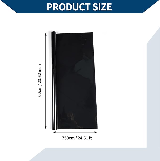 Car Window Tint Film Window Privacy Film Car Carbon 2 PLY PET 24.61 ft x 23.62 Inch 1 Pc Black VLT 16% IRR 60% UVR 95%