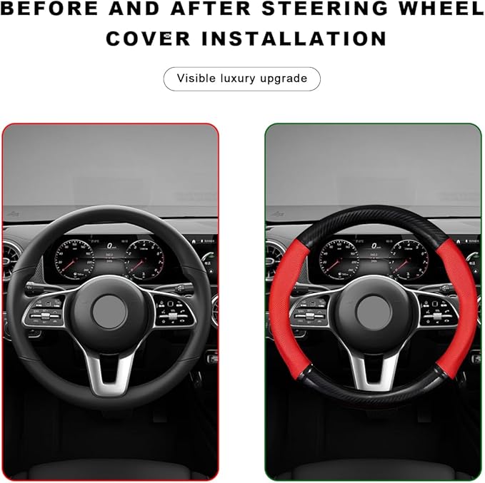 Car Breathable Steering Wheel Cover, Carbon Fiber Wear-Resistant Steering Wheel Protector for Comfy Grip, Universal Non-Slip 