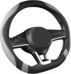 West Llama Flat Bottom Car Steering Wheel Cover for Nissan,D Shaped Steering Wheel Cover for Rogue,Altima,Kicks (Black+Gray-S