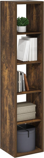 Furinno Cubicle Book Shelf, Vertical 5-Cube Bookshelf, Extra Thick Horizontally & Vertically Reversible Bookcase with Open Ba