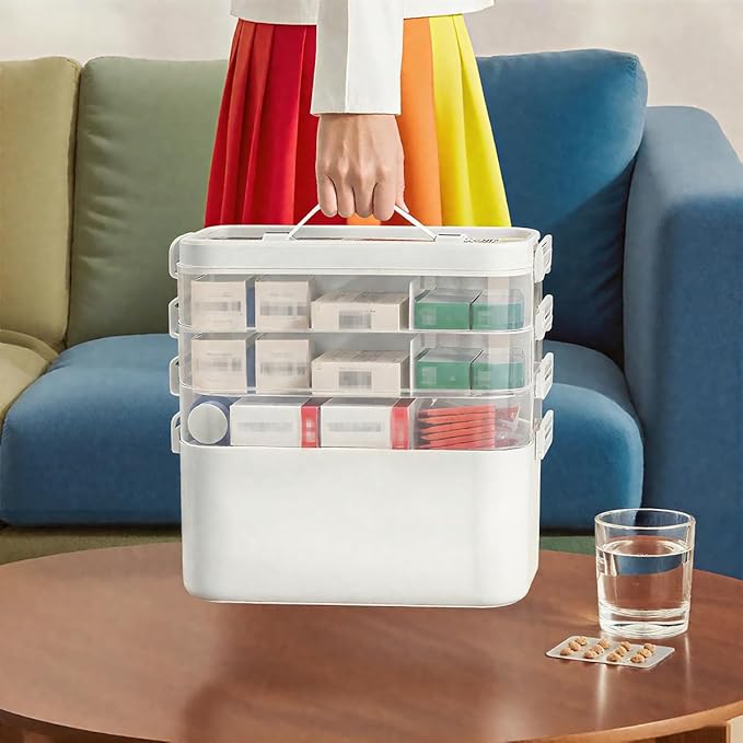 4-Tier Medicine Cabinet Organizer，Portable Medicine Cabinet with Handle, Empty First Aid Kit for Home,Multi-Purpose Organizer
