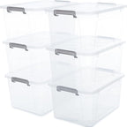 Citylife 6 Packs 44.4 QT Plastic Storage Bins with Lids Large Stackable Storage Containers for Organizing Clear Storage Box f