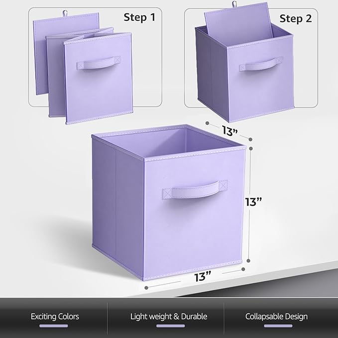 Sorbus 13 Inch Storage Bins - Sturdy Collapsible Fabric Storage Cubes with Handle - 8 Foldable Baskets for Organizing Clothes