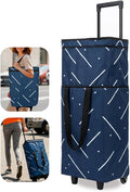 Foldable Rolling Bag, Portable Small Shopping Cart with Wheels, Collapsible Shopping Tote with Stylish Pattern for Market & Grocery Runs–Gift for Women & Seniors, Pro L, Blue
