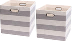 Posprica Storage Cubes,13×13 Collapsible Storage Baskets Bins Fabric Drawers - 2pcs, Grey-white Striped