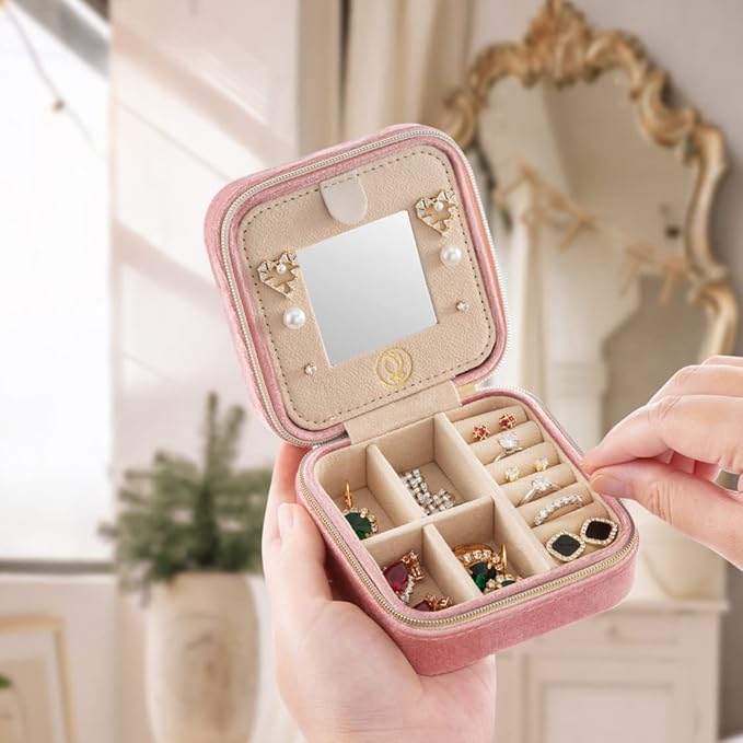 ZPROW Plush Velvet Travel Jewelry Case, Travel Jewelry Organizer, Jewelry Travel Case, Travel Jewelry Box, Small Jewelry Case