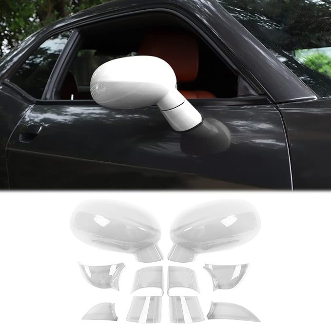 Voodonala for Challenger Rearview Mirror Cover Decoration Trim for 2009-2022 Dodge Challenger, ASB White, 10pcs
